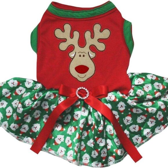 Petitebella Reindeer Face Puppy Dog Dress - Picture 1 of 3